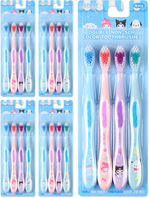 릴팡 산리오 더블 논슬립 컬러 칫솔 4pcs 주니어용 4~13세, 5개, 4개입