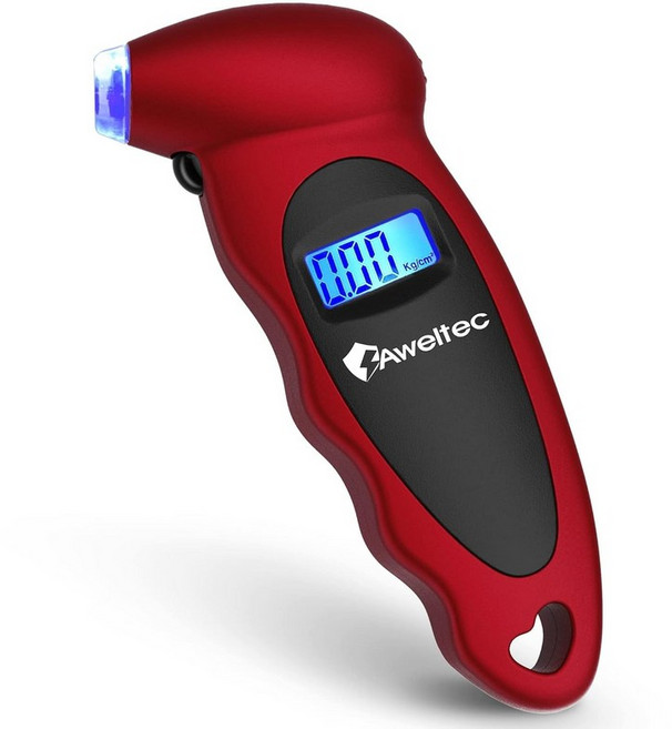 AWELTEC 디지털 타이어 압력 게이지 백라이트 LCD 및 미끄럼 방지 그립이 있는 정확한 에어 최대 150 PSI 자동차 트럭 오토바이 자전거용 4대 설정 빨간색, 1 Pack, Red(1PK)