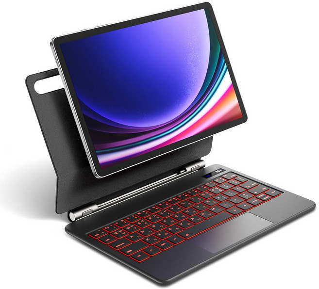 Allilio 갤럭시 탭 호환 블루투스 키보드 북커버 S펜수납 터치패드 매직키보드 S7/8/9/10/11세대, 1개, 블랙