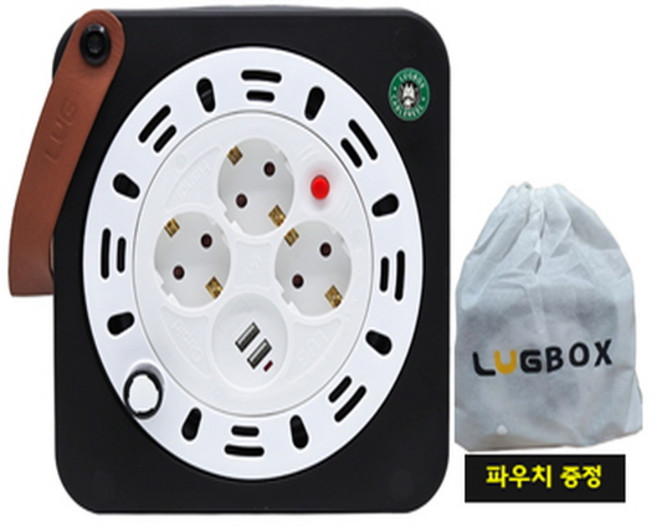 초미니 릴선 3구+ 2구 USB 20M/과부하차단/가죽손잡이 러그박스 큐브릴선 캠핑릴선 전기릴선, 1개, 20m, 블랙
