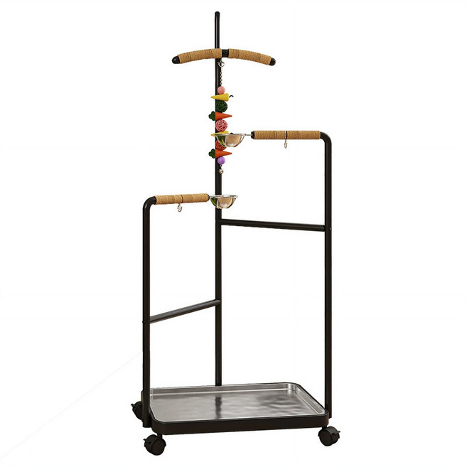 앵무새 횟대 놀이터 발톱갈이 횃대 스탠드형 이동장 새장, 1개, 블랙