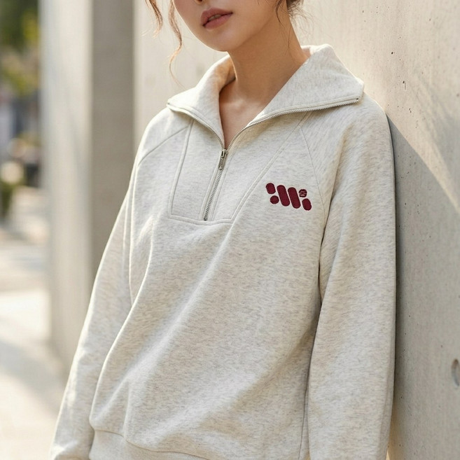 모르 여성 봄 오버핏 반집업 루즈핏 쿼터집업 하이넥 집업 맨투맨 지퍼티셔츠