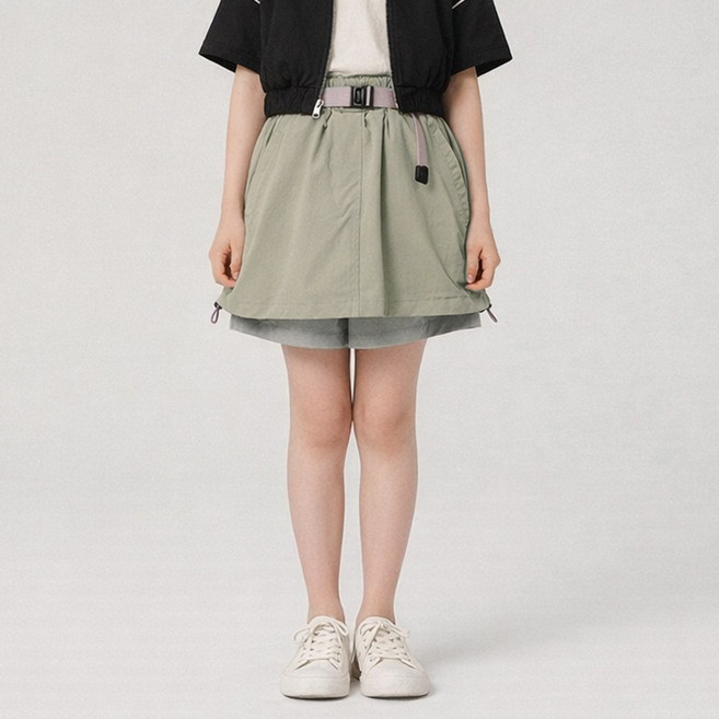 지디오 주니어 여아 나일론 치마 바지 스커트 팬츠 밴딩 버클 스트랩 메쉬 속바지 일체형 셔링 스트링