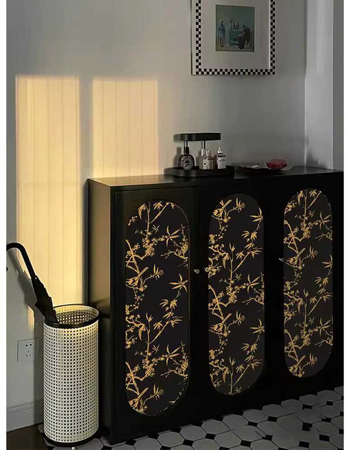 트렌드부스 나비장 수납 거실 레트로 앤틱 나전칠기장, 봄의 기쁨-검은 금-0.44x1.5m