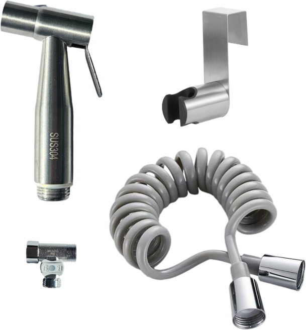 마더리빙 욕실청소 SUS 304 욕실 스프레이건 + 코일 호스 5m, 실버, 1세트