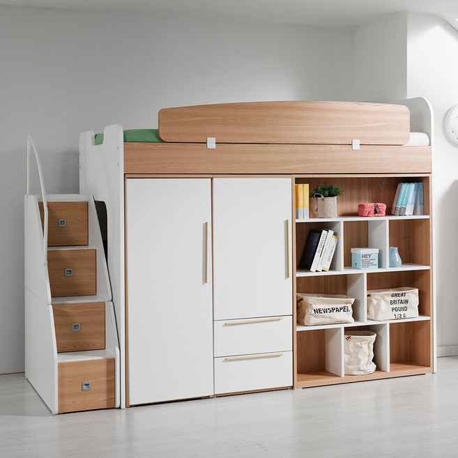동서가구 컨셉트MU-E126 수납형계단 벙커침대 책장 옷장2세트 (매트미포함) DF903042, 오크, B타입2