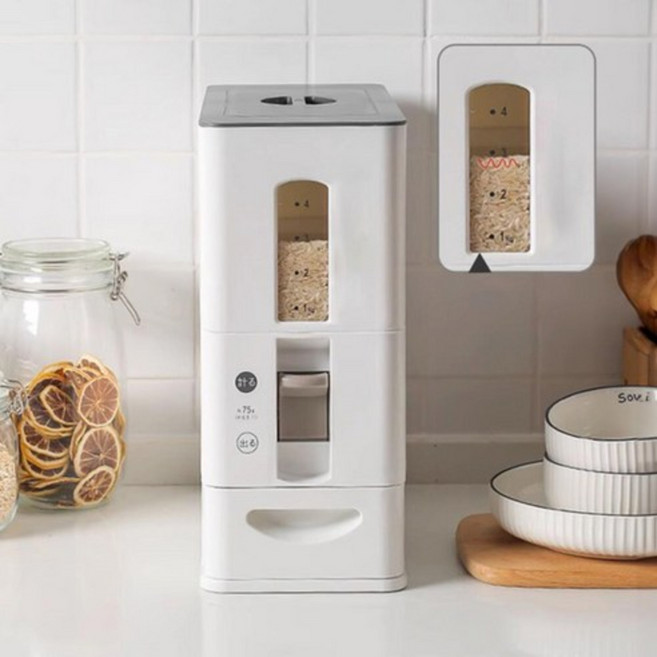생활백서 원터치 계량 쌀통 12kg, 화이트, 1개