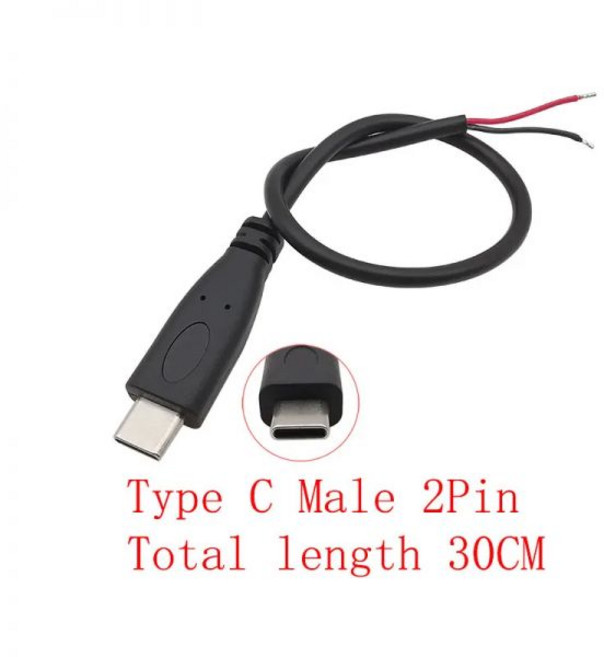 마이크로 USB 전원 공급 케이블 2/4 핀 USB 2.0 A C 타입 암수 플러그 와이어 커넥터 DIY 데이터 충전 익스텐션 30cm, Type C Male 2Pin_1Pcs