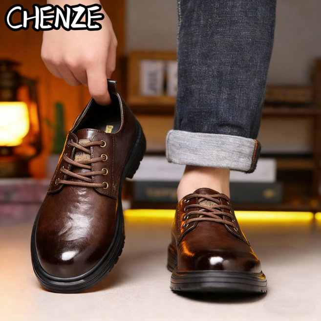 CHENZE 남성 레트로 영국풍 로우컷 캐주얼 가죽끈구두 편한 데일리 남자신발