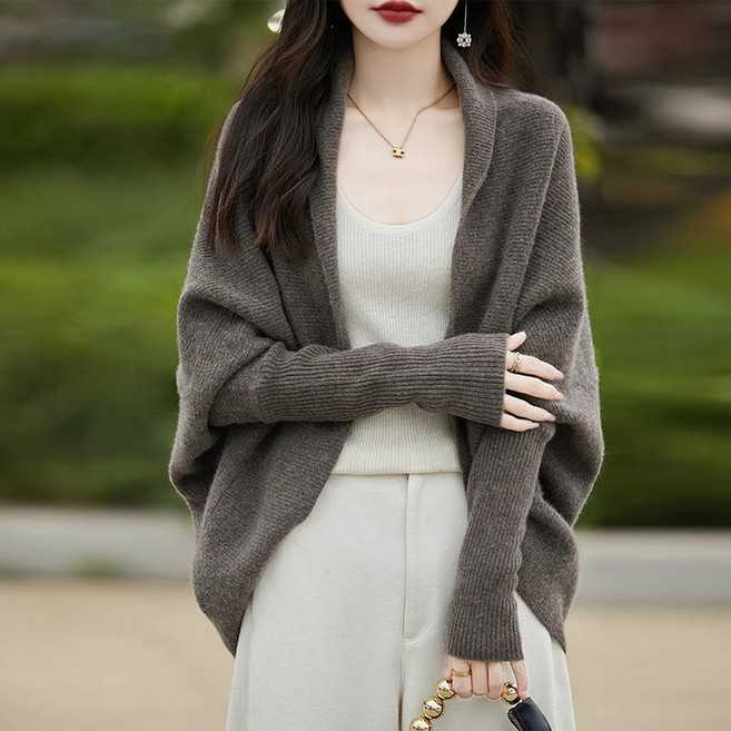 여성 카디건 니트 숄 오버핏 가오리핏 케이프 니트 코트