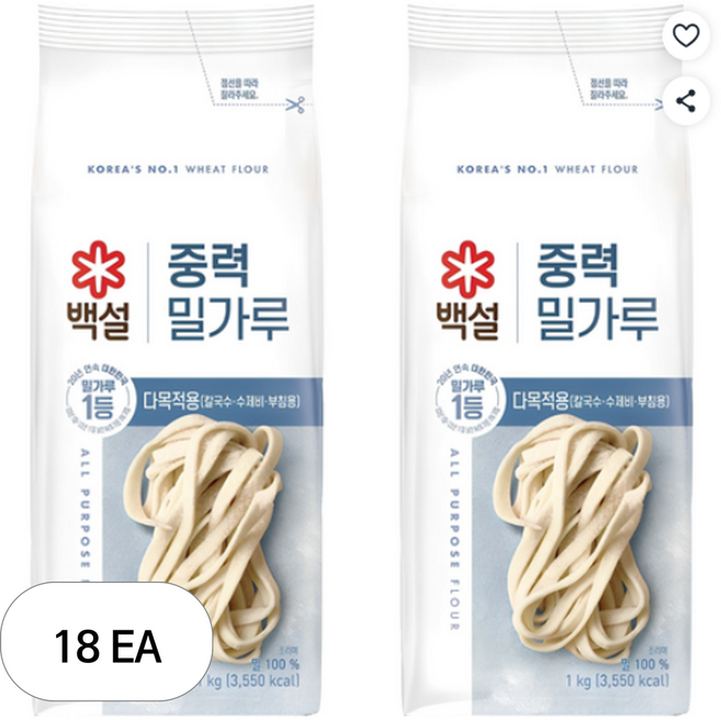 백설 중력 밀가루, 1kg, 18개