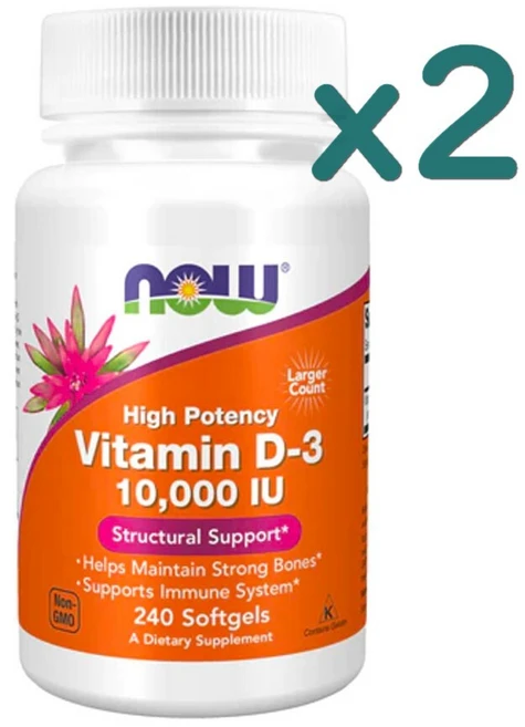 나우 하이포텐시 비타민 D3 10000IU 240캡슐x2병, 240정, 2팩 - 쿠팡