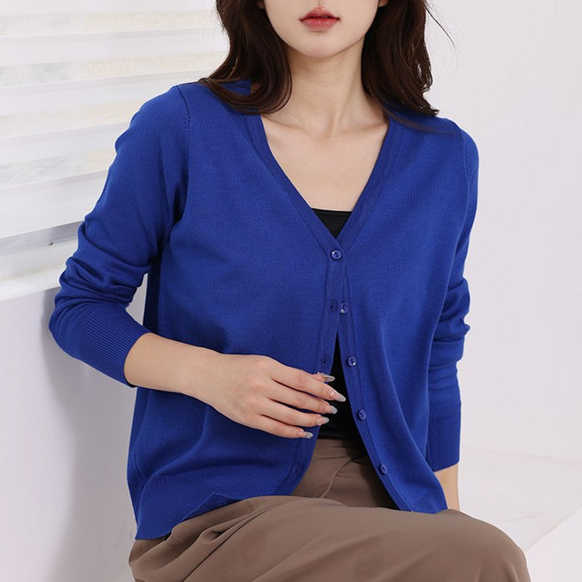 턴키 여성용 빅사이즈 브이넥 스판 니트 가디건 AE-085