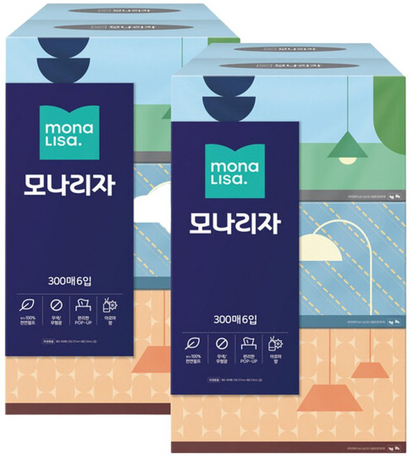 모나리자 미용티슈 300매6입 x 2팩, 6매입, 2박스