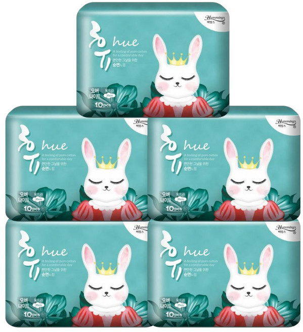 허밍스 휴 토끼 생리대 날개형, 오버나이트, 10개입, 5개