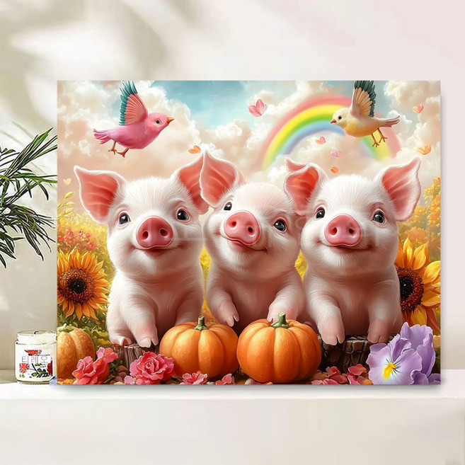 티레오 보석십자수 캔버스형 재물십자수 50x40cm 원형비즈 DIY키트 3D 대형 선물용 풍수 인테리어 취미생활추천, 1개, 돼지 호박