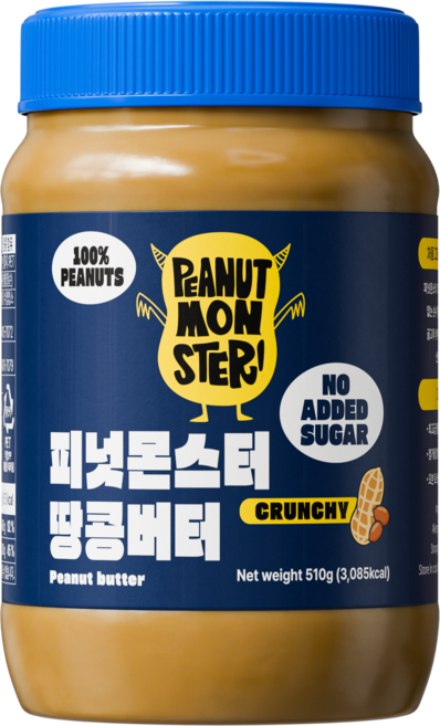 [압도적 고소함] 피넛몬스터 무첨가 무가당 100% 땅콩버터 크런치, 1개, 510g