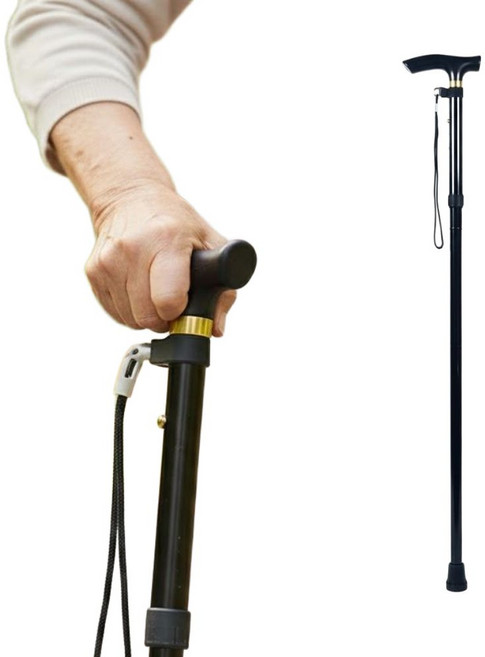 다파노 어르신 휴대용 높이조절 지팡이, 1개, 블랙