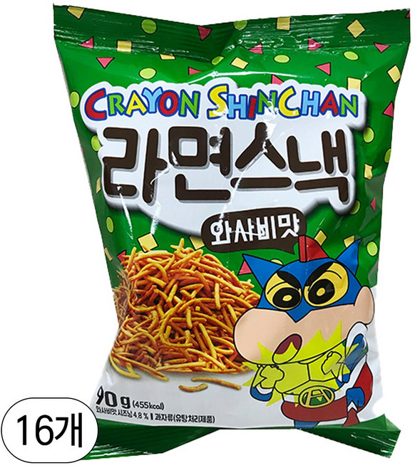 짱구 라면스낵 와사비맛, 90g, 16개