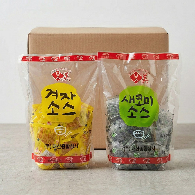 태산 1회용 겨자 (3g X 200개) + 식초 (5g X 200개) 냉면 배달, 1세트, 1.2kg