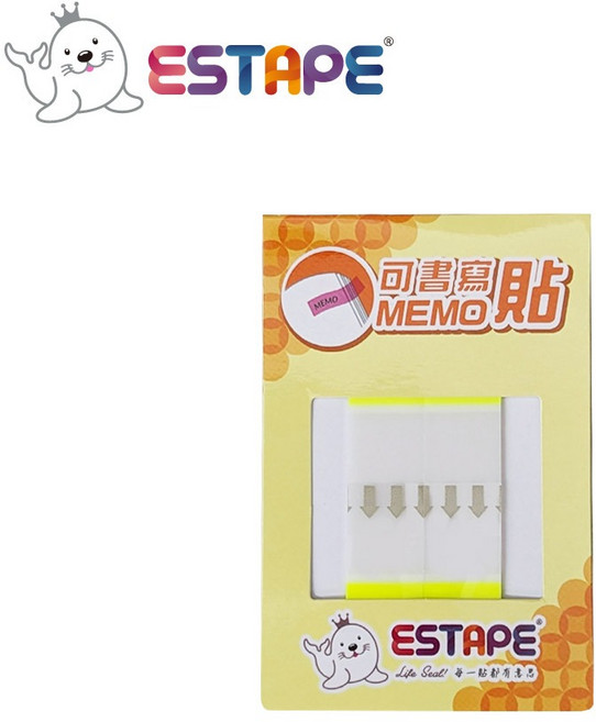 王佳ESTAPE 書籤式可手寫Memo隨手卡（色頭螢光4色.可書寫.標籤.註記.重複黏貼.便利貼.手帳.裝飾.日記 ）, 色頭螢光黃, 1個