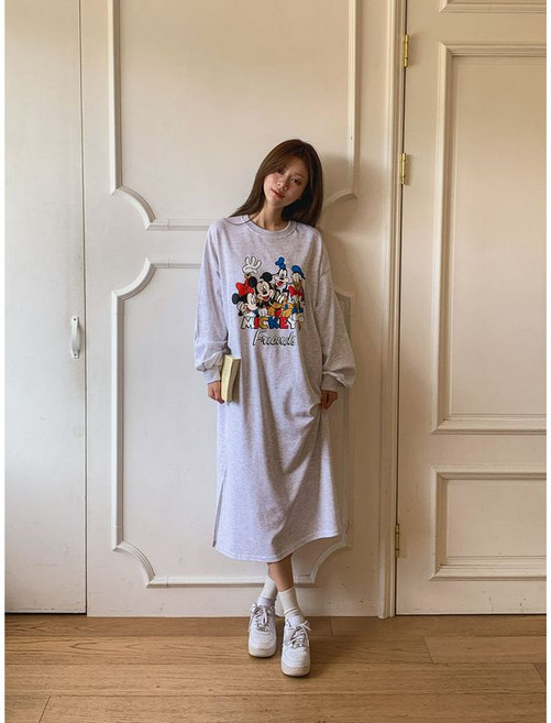 하젤 프렌즈미키 오버핏 롱 면원피스 F4253