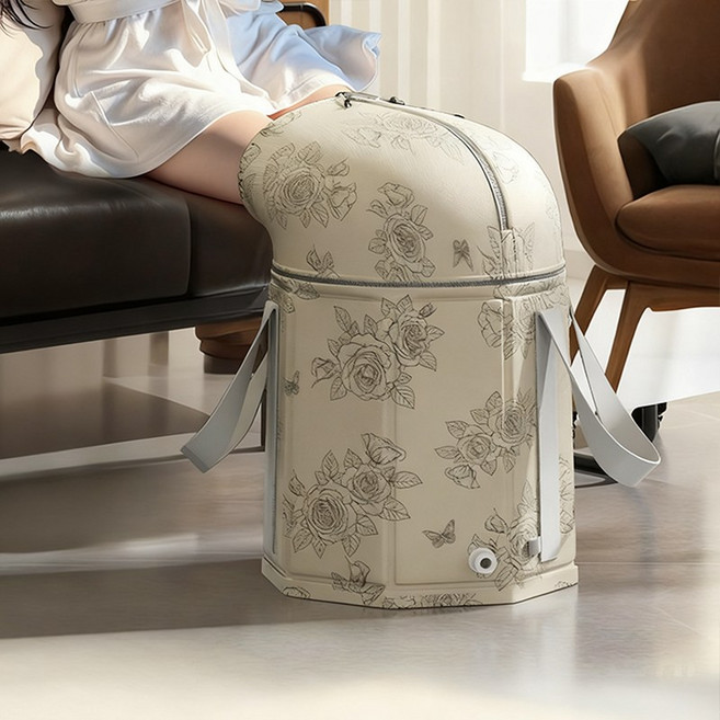 호밍사이 접이식 습식 족욕기 휴대용 가정용 족욕통 무릎 너머 족욕기 피로회복, 미색