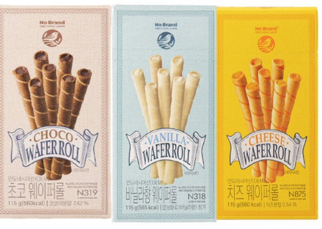 노브랜드 웨이퍼롤 3가지맛 대용량 사무실간식 벌크업과자, 6개, 115g