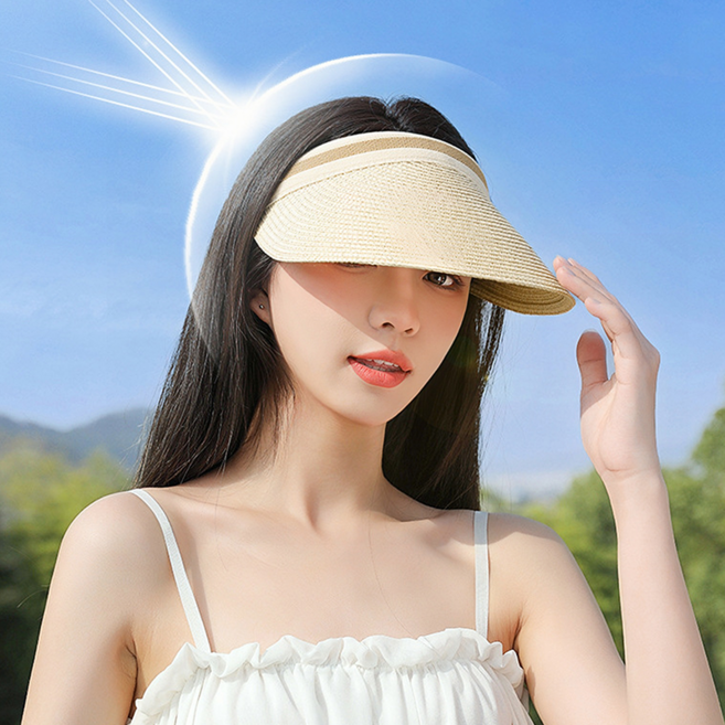 Linmr 여자 썬캡 밀짚 라탄 햇빛 차단 가리개 R11