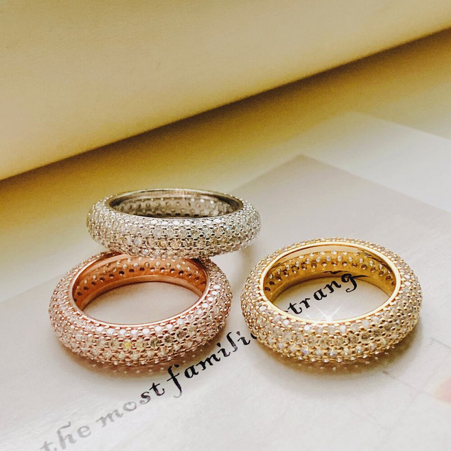 [루에뜨] 도넛 파베 세팅 볼륨 볼드 라운드 반지 / 두꺼운 큐빅 가락지 반지