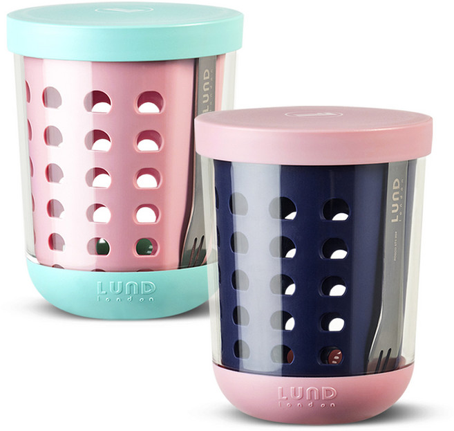 [룬드런던] 프리미엄 후르츠팟 휴대용 과일통 다이어트 샐러드 밀프랩 용기 600ml, 1개, 핑크+인디고
