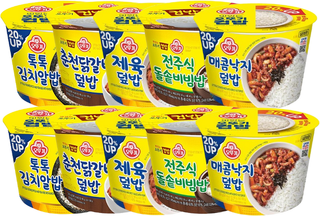 오뚜기 컵밥 5종 각 2개 톡톡김치알밥+제육덮밥+전주식돌솥비빔밥+매콤낙지덮밥+춘천닭갈비덮밥, 6세트