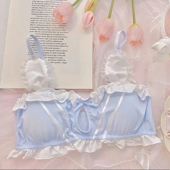 일본 소녀 카와이 로리타 브라 토끼 귀 컷아웃 노와이어 브라렛 부드러운 달콤한 란제리 작은