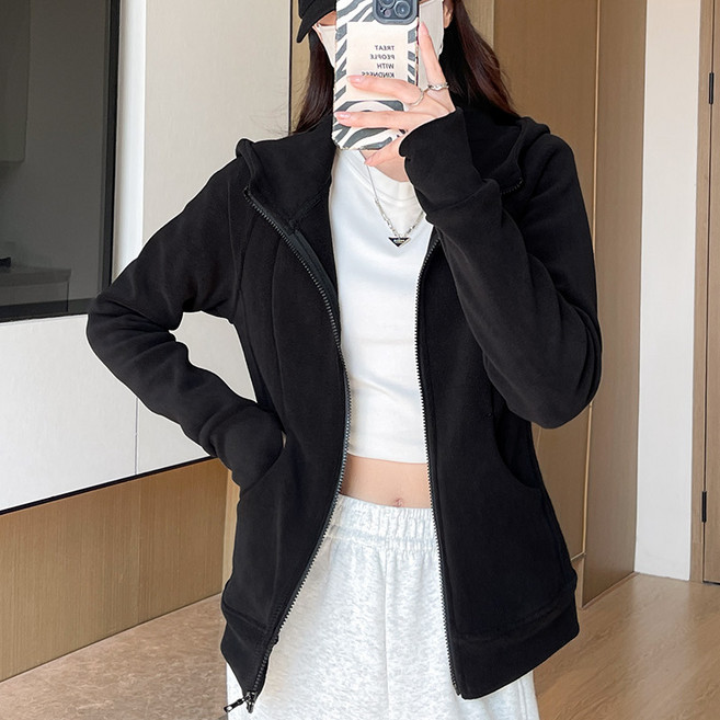 여성 가을 부드러운 아메리칸 캠퍼 스타일 더블페이스 플리스 자켓