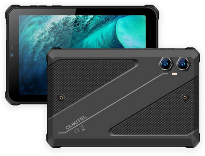 OUKITEL RT3 Plus 三防平板電腦 16GB RAM 128GB ROM 8.0吋 HD IPS 螢幕 11000mAh 大電量 Android 15 雙卡雙待, 黑色, 支援 Wi-Fi 與行動數據
