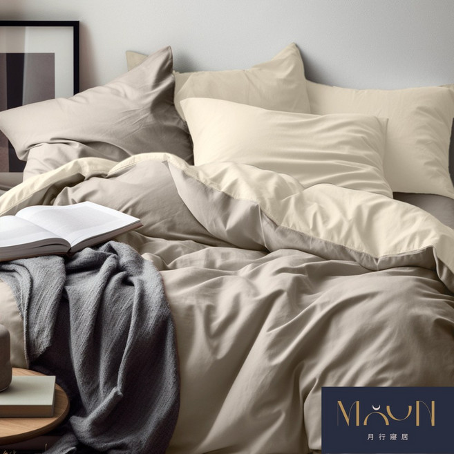 MEZAME 素色床包 單件 燕麥拿鐵 雙人加大 180x200cm 親膚磨毛水洗棉