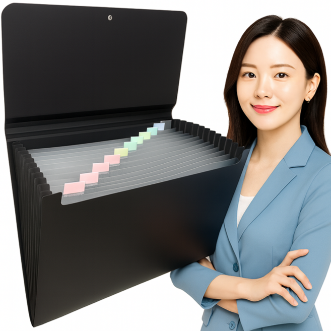 3만개돌파 미미누 슬림핏 아코디언 파일 13칸 파일철, 블랙, 1개