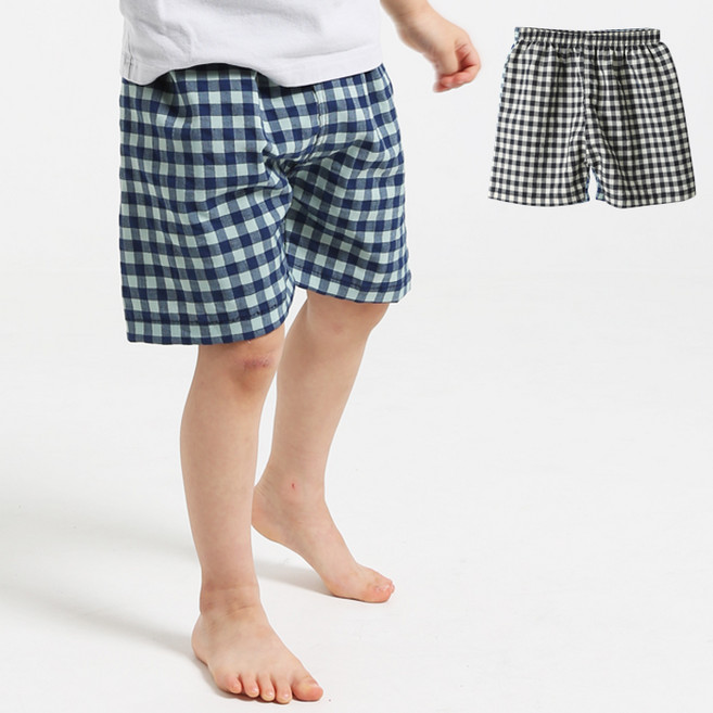 캐리루시 아동용 선염 5부 잔 체크 잠옷 바지 2종 세트