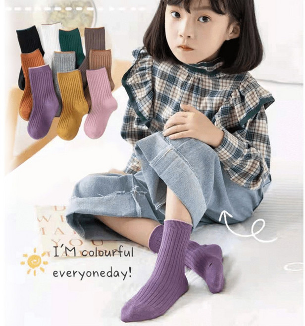 제이셀 A244 유아여아아동베이직 컬러 포인트 골지 겨울 양말 5켤레 세트