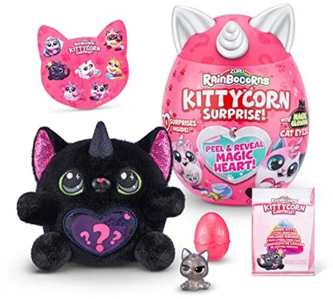 서프라이즈 인형 ZURU 시리즈 Rainbocorns Kittycorn 1 매직 에그 봉제 소녀를위한 선물, BLACK CAT, 1개