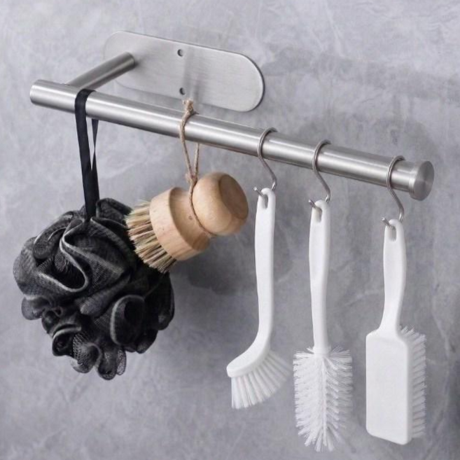 모에파 인테리어 스텐 304 롱타입 주방 욕실 청소도구걸이 다용도 걸이, 실버, 1개
