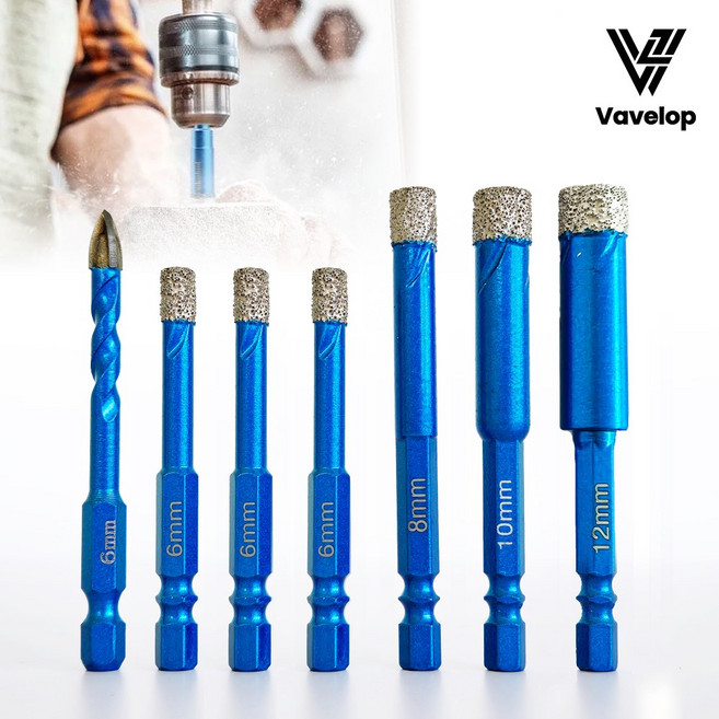 바벨롭 융착 코어 비트 다이아몬드 홀쏘 홀타공 유리 타일 도자기 싱크대 포세린 세라믹 구멍뚫기 기리 임팩용 7종 1세트, 1개