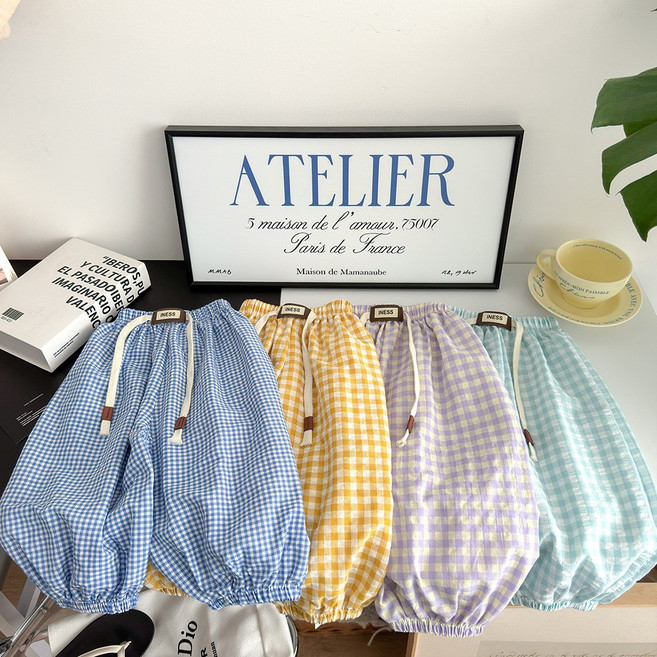 블링래빗 컬러 체크 면바지 100~160 키즈 주니어 남아 여아 공용 여름 냉장고바지 잠옷바지