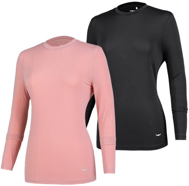 [BFL] (1+1) 여성 라운드 긴팔 티셔츠_퀸 스트라이프 쿨링 스판 라운드티