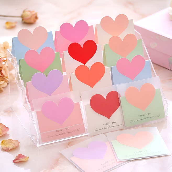 땡큐 러브 하트 카드 10장 (트레이싱봉투 스티커 포함) 감사인사 선생님 부모님 답례품 미니 메세지카드, 1개, 1.화이트로맨틱레드