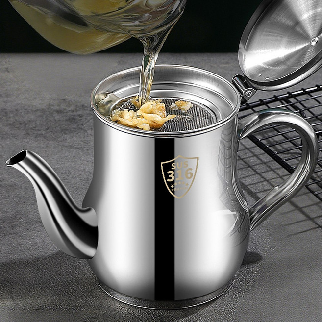 Qiaokao 스테인레스 필터 내장형 오일 주전자, 1개, 1L