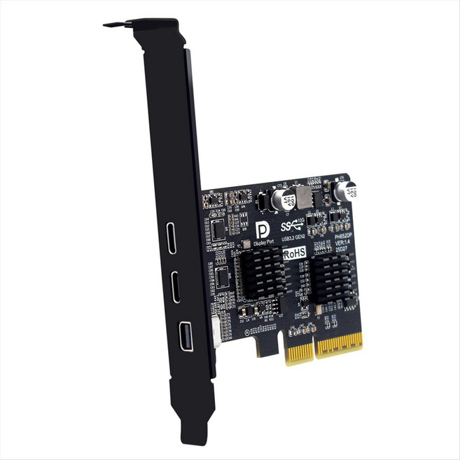 PCI-E X4-Type-C 비디오 확장 카드는 DP 비디오 데스크탑 USB3.2 10G TYPE-C 포트 모니터 독 어댑터 카드를 지원합니다., 검은색