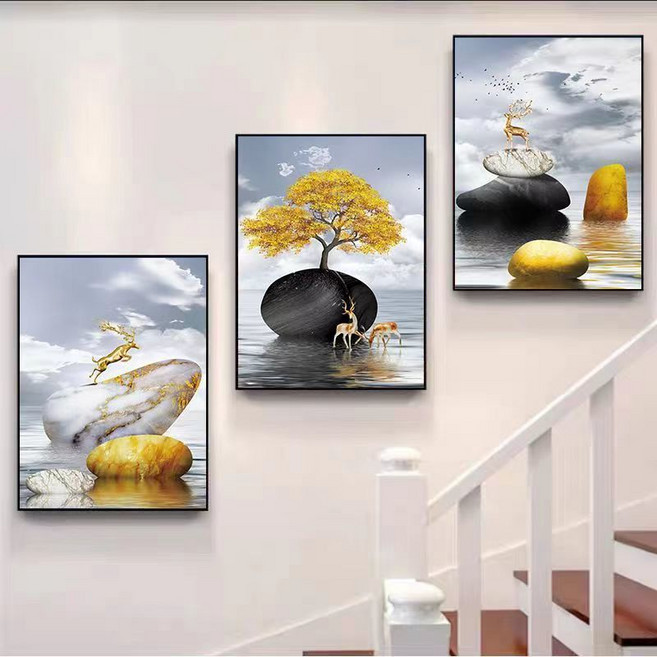 KSEU 거실 인태리어 폼보드 슬림액자 3종세트, 돈나무와 금사슴