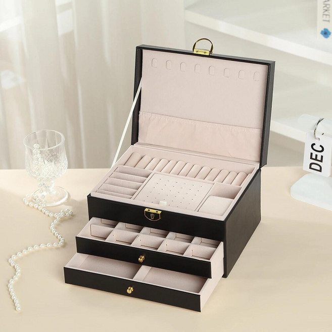 BENRAN 보석함 슬라이딩수납함 트롤리수납함 3단 대용량 수납함 서랍형 액세서리 케이스 자개보석함