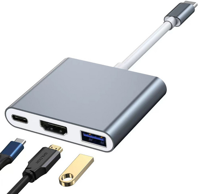 Veloz Type-C轉HDMI USB3.0轉換器 銀色高畫質擴充器 筆電/Switch/PS5/投影機/電視多功能適用, 1個, Typec-002